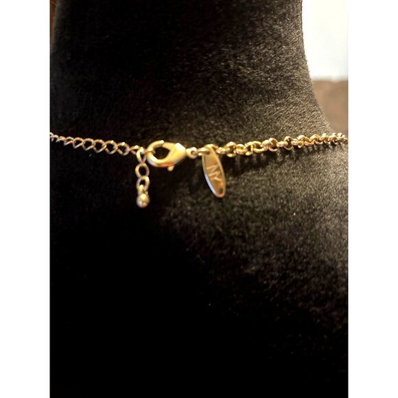 NY Gold-Tone Red Statement Bib Necklace Faceted faux stones gold accents 11” - Picture 5 of 6